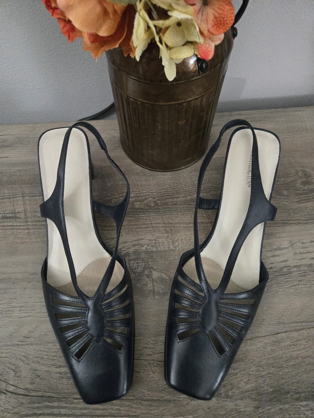 Worthington Navy Leather Slingback Heels with Cutout Detail